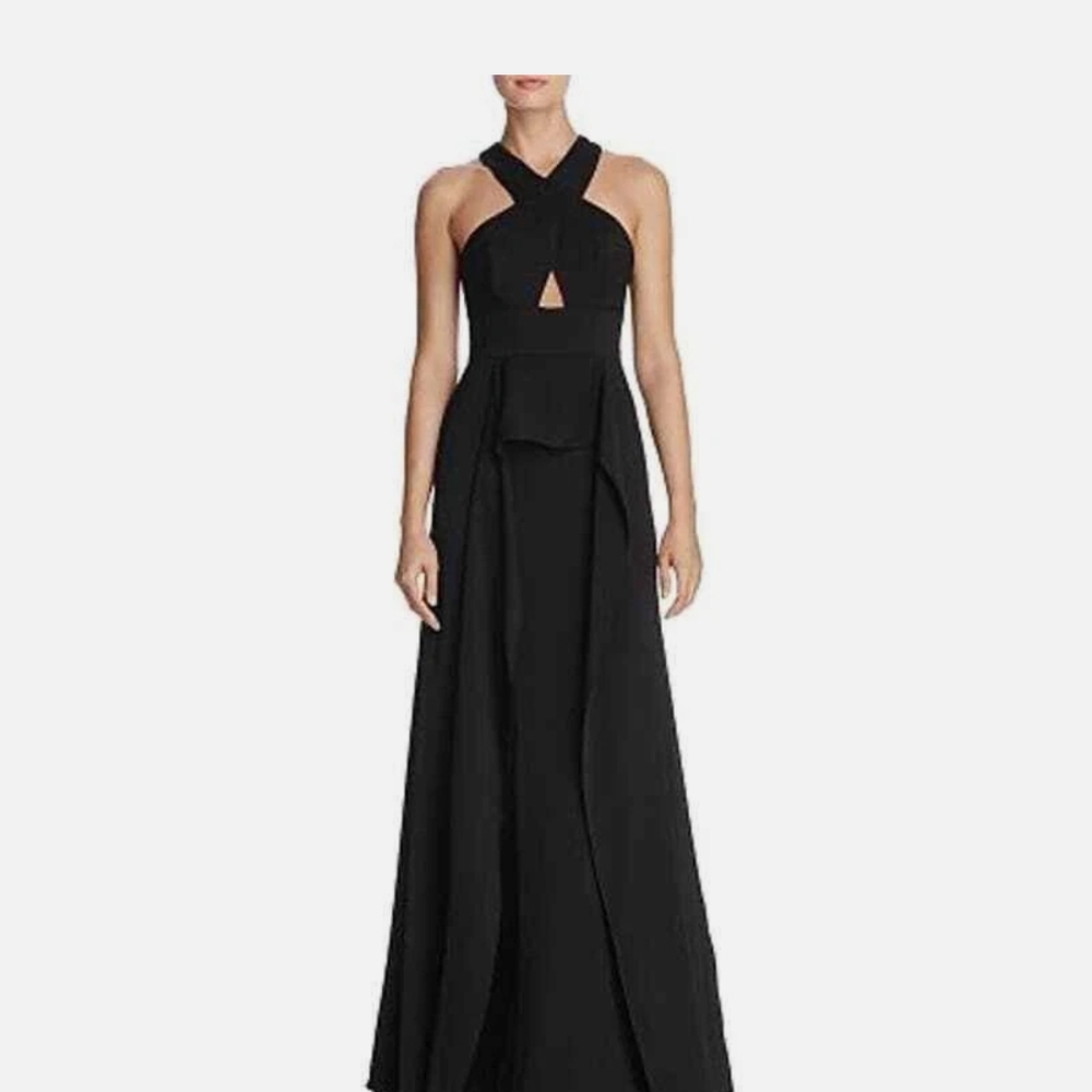 BCBG MaxAzria Black Cut Out Pleated Maxi Gown